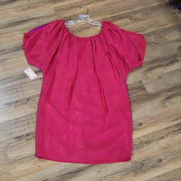 PHOEBE COUTURE 100% Silk Hot Pink & Purple Colorblock Shift Dress - Picture 7 of 14